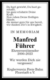 Nachruf Manfred F&uuml;hrer